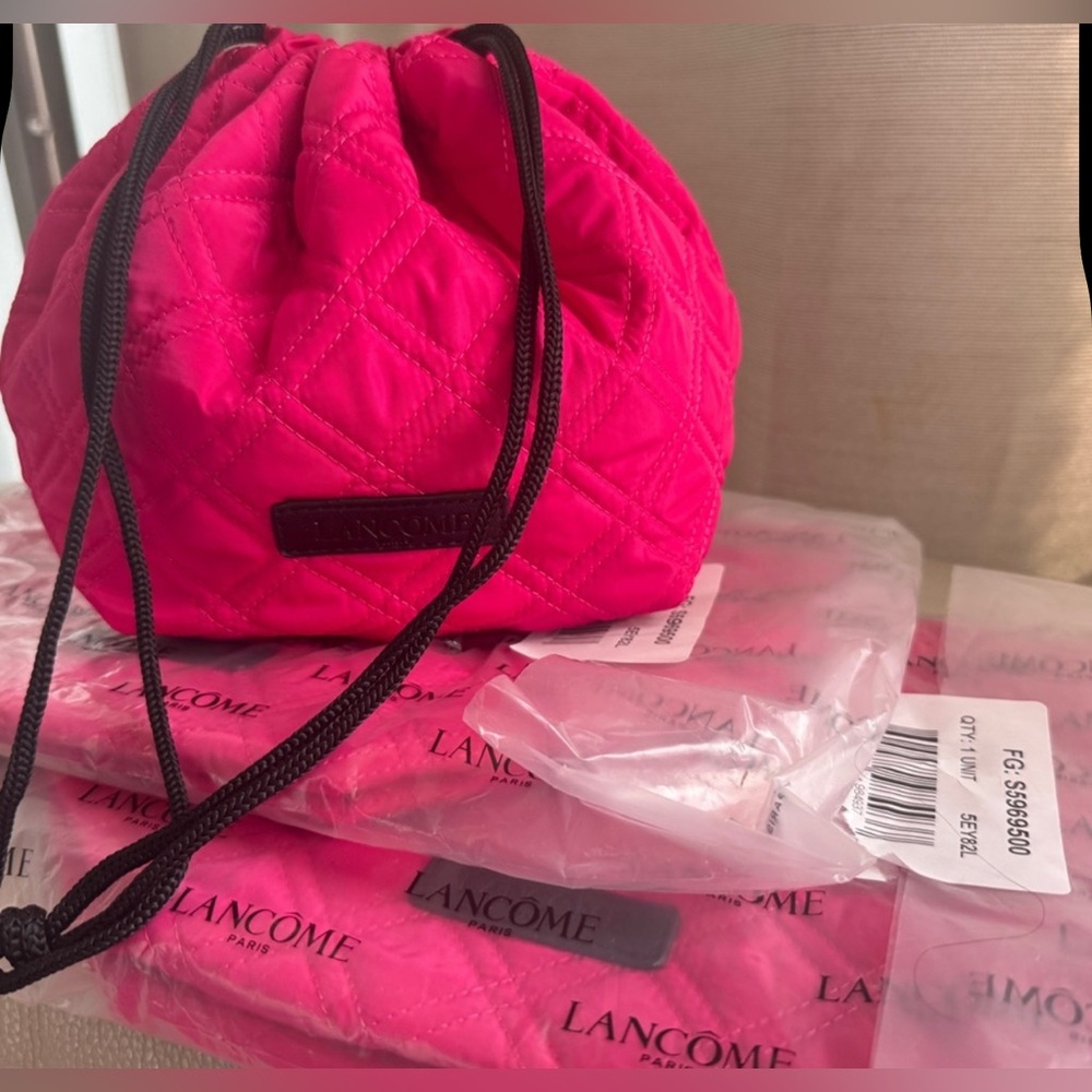 Lancôme Pink Quilted Cosmetic bucket Bag